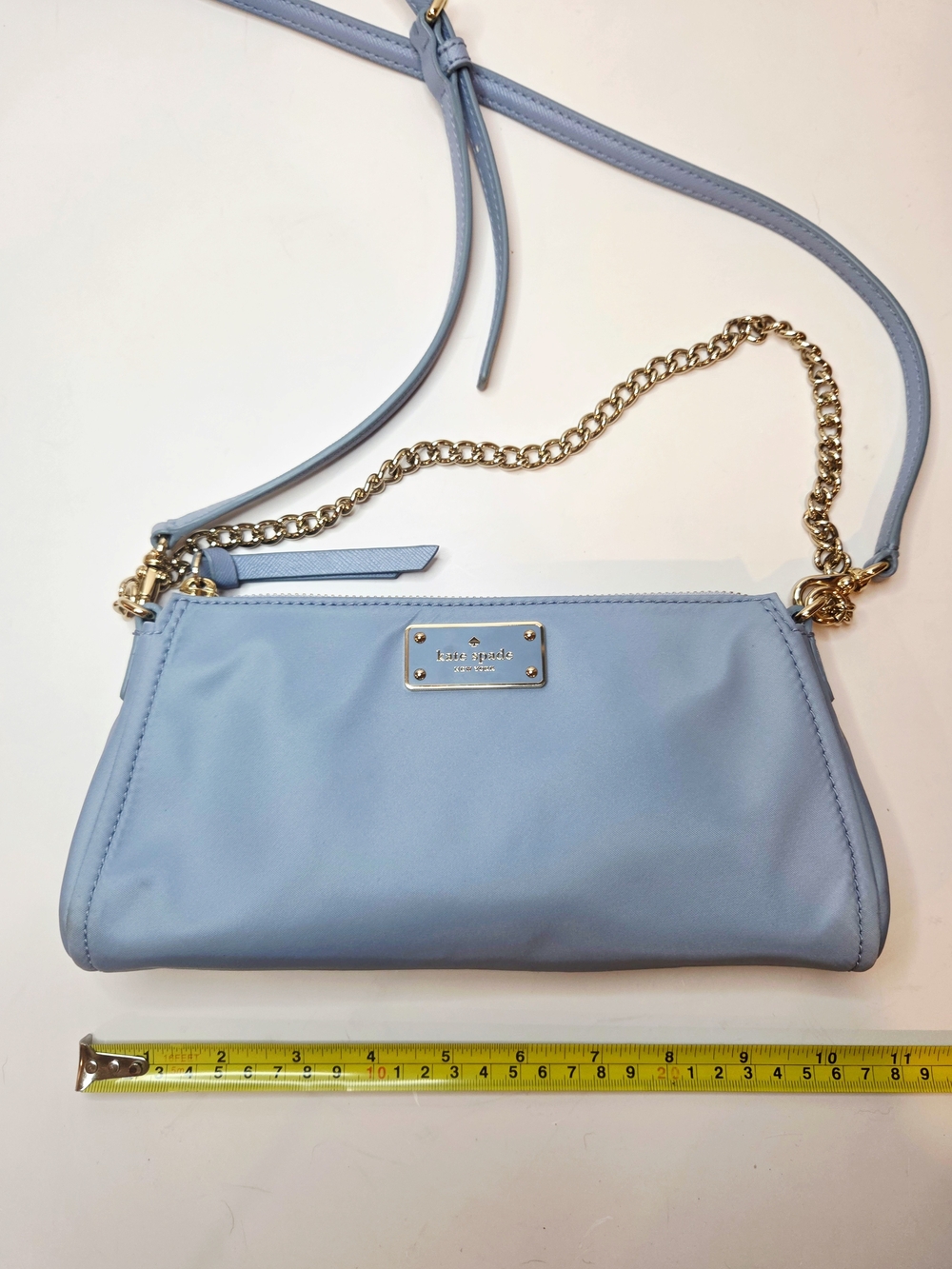 Kate Spade Convertible Crossbody Nylon Purse Baby Blue Baguette Demi Pochette - Picture 12 of 16